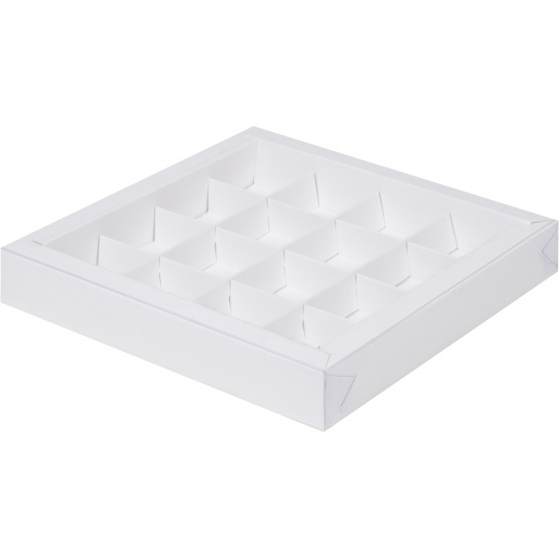 Коробка для конфет на 16шт белая с прозрачной крышкой